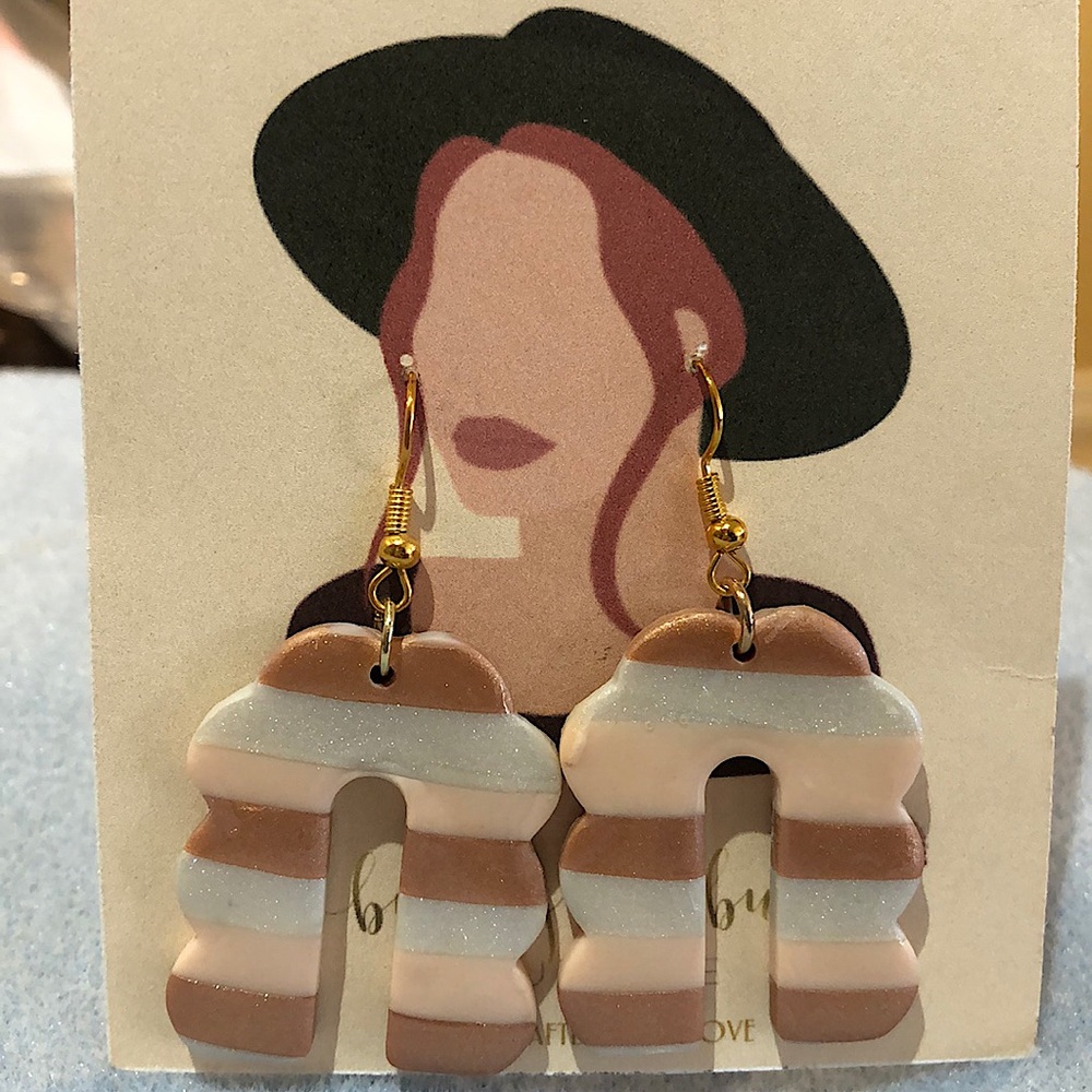 Handmade polymer clay Boho rainbow earrings.